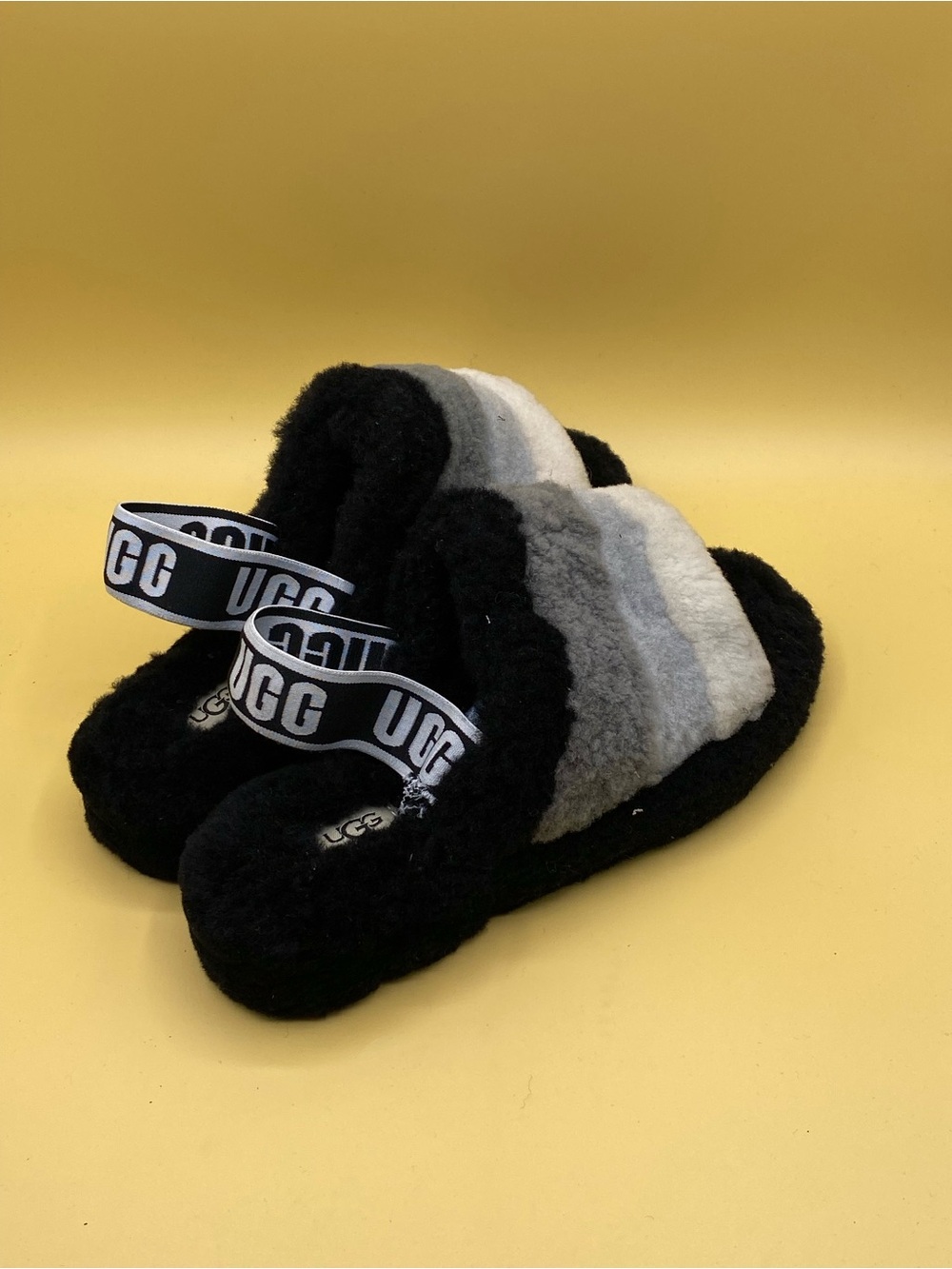 UGG Black and Gray Ombre Shearling Slide Sandals - Picture 4 of 4
